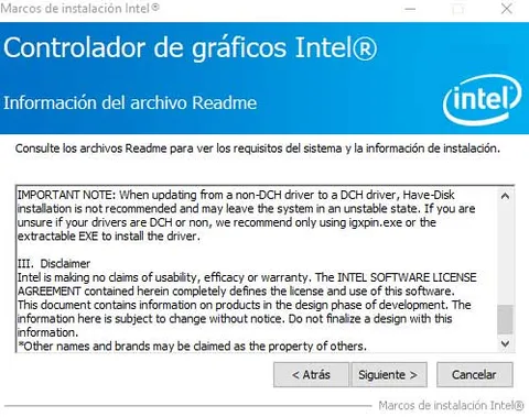 Instalación de un driver gráfico Intel